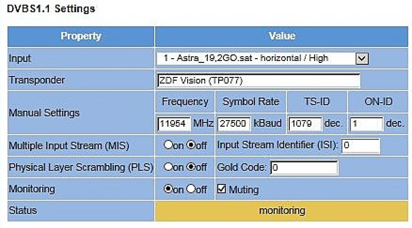 DVB-S settings