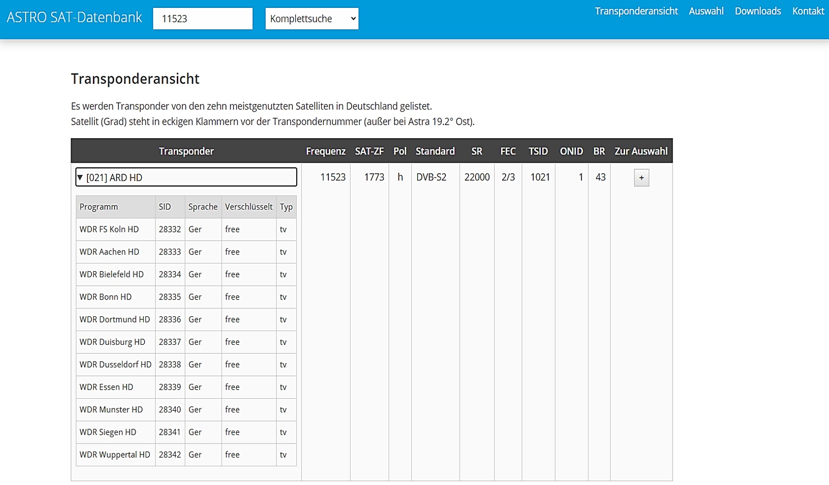 ASTRO SAT-Datenbank