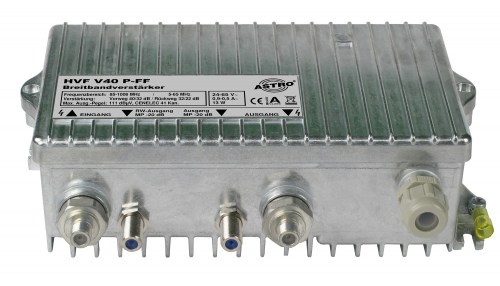 Broadband amplifier with 65 MHz return path