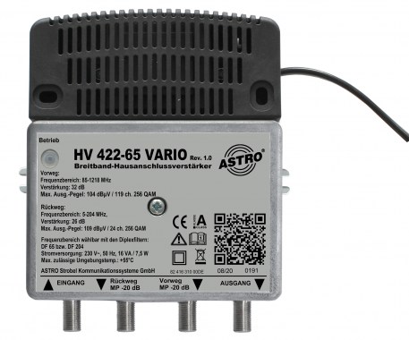 Produktabbildung HV 422-65 Vario, DOCSIS 3.1 Hausanschlussverstärker