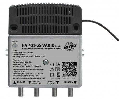Produktabbildung HV 433-65 Vario, DOCSIS 3.1 Hausanschlussverstärker